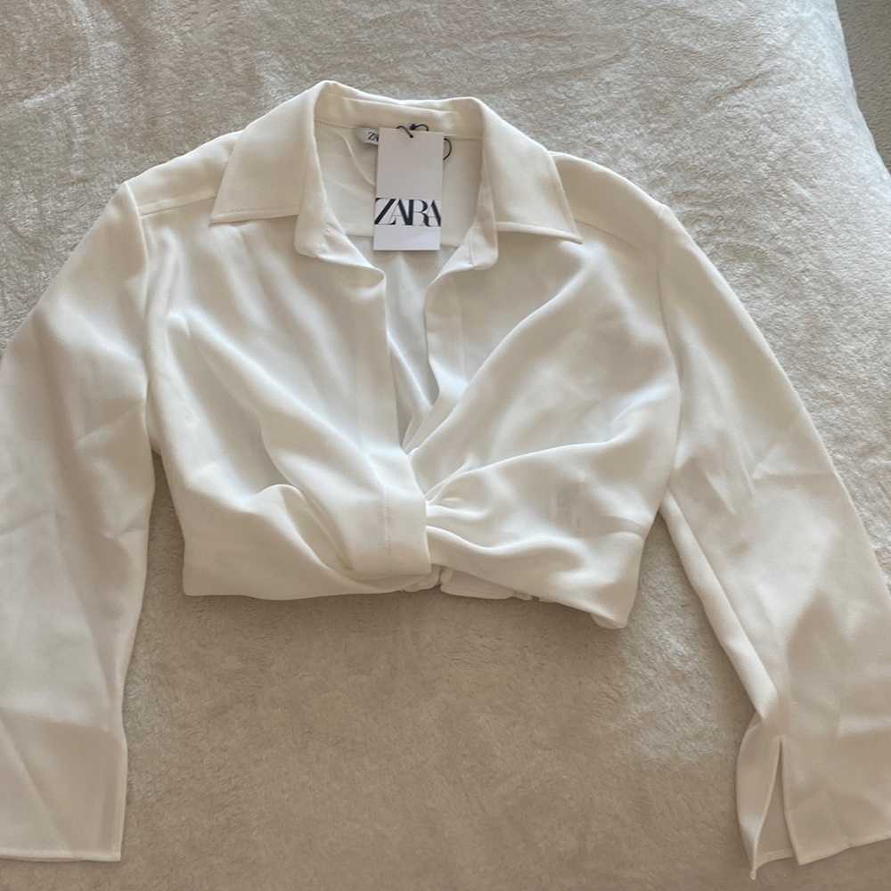 White Zara Cropped Collar Top